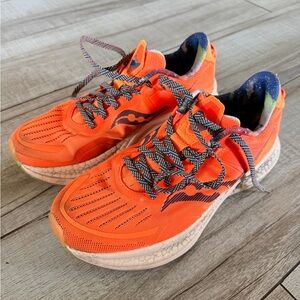 Women’s Saucony Bright Orange Athletic Running Shoes with Multicolor Laces
